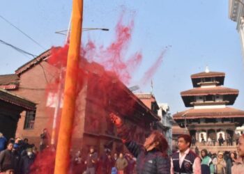 वसन्तपुरमा होलीको चीर ठड्याइयाे