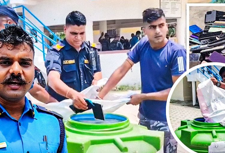 सयौं मोबाइल फोनहरु पानीमा डुबाएर नष्ट